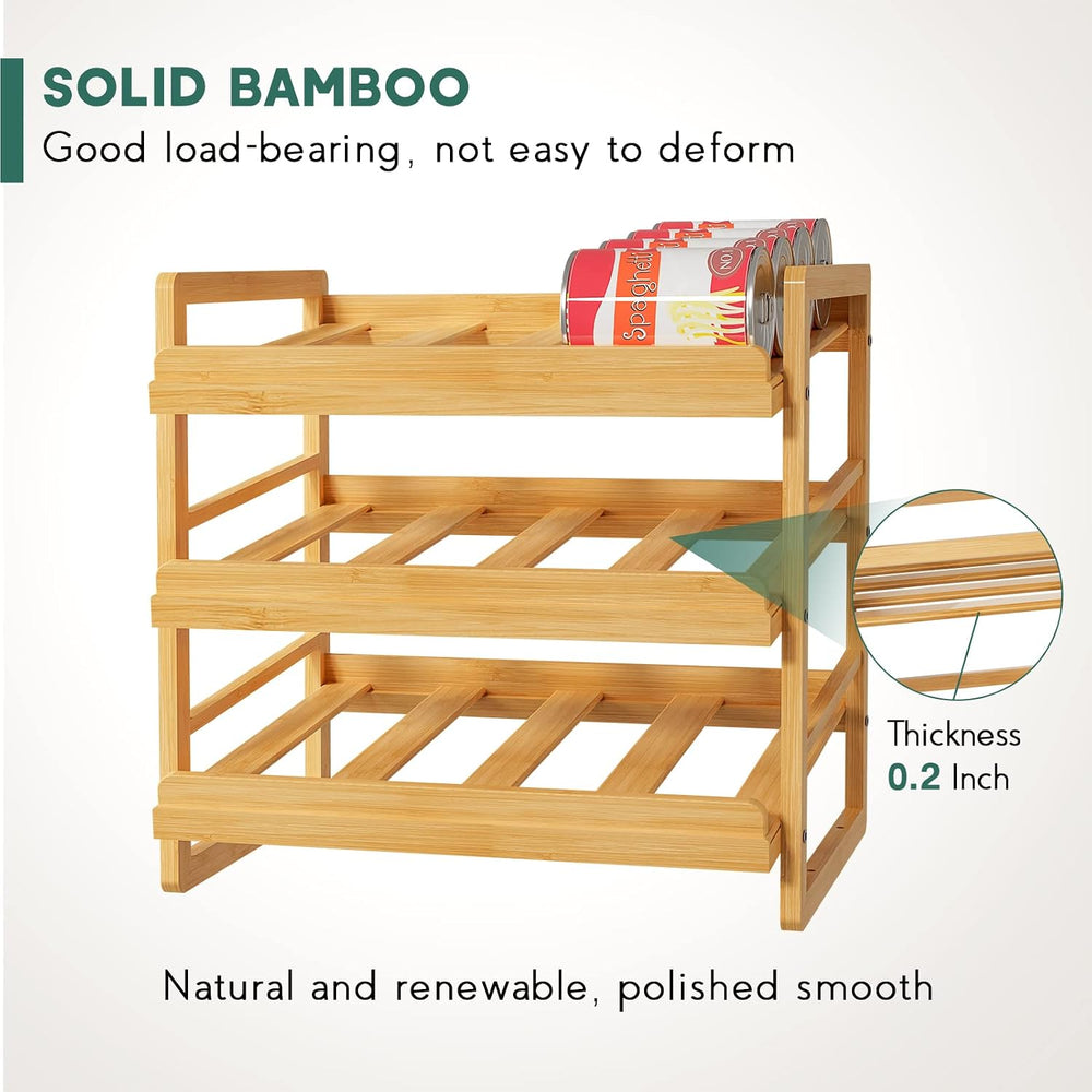 Yumkfoi Bamboo Can Organizer for Pantry, 3 Tier Stackable Can Storage