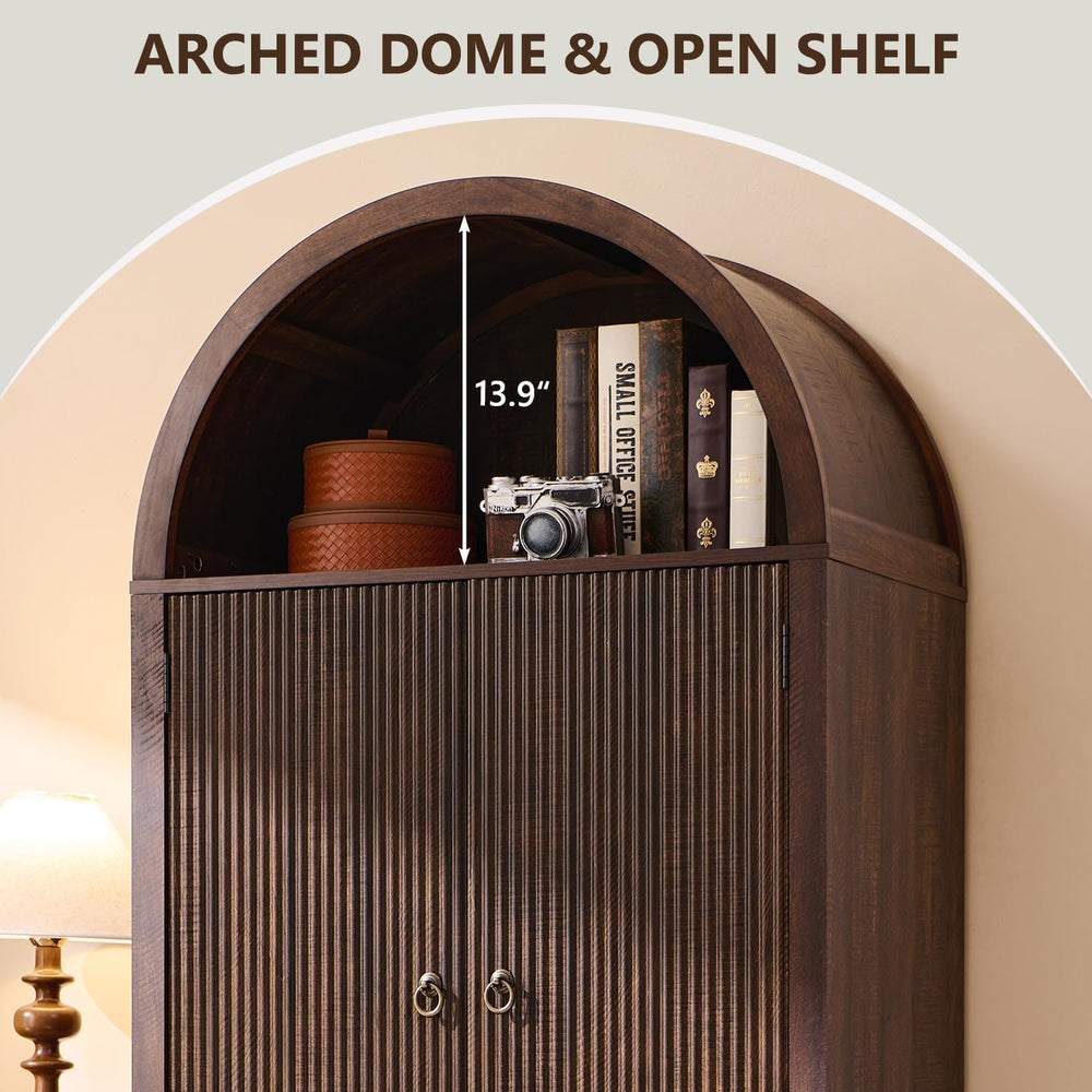 IFBUY 71" Tall Arched Bathroom Storage Cabinet, Modern Fluted Design, Brown