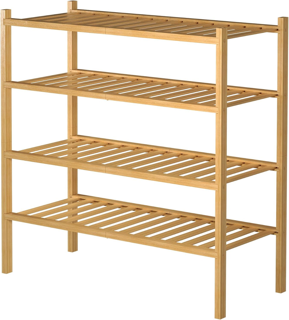 ROMGUAR CRAFT 4 Tier Bamboo Shoe Rack for Closet Free Standing Wood Shoe Shel...