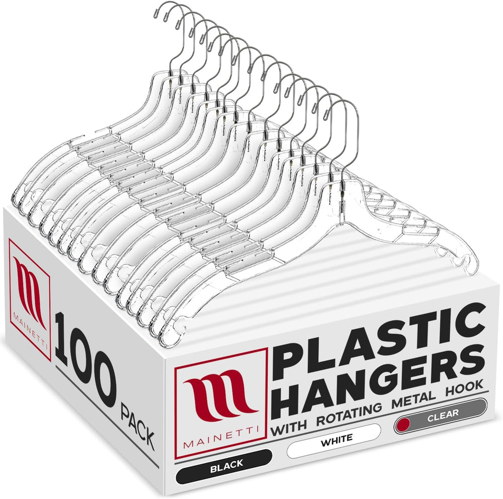 Mainetti 17in Clear Plastic Shirt Hangers with Swivel Hook (100 Pack)