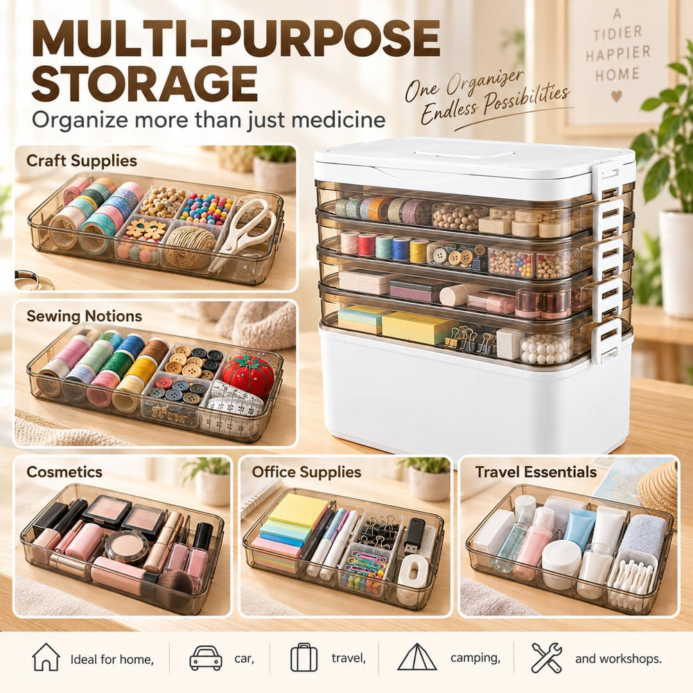 5-Tier Medicine Storage Box with Labels, 12 X 6 X 12 in Medicine Cabinet Orga...