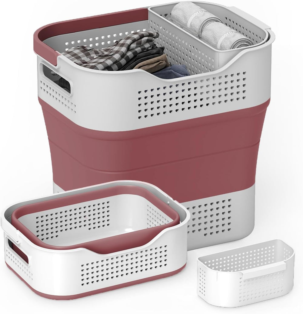TECHMILLY Collapsible Plastic Laundry Basket Hamper with Handles, 35L Portabl...