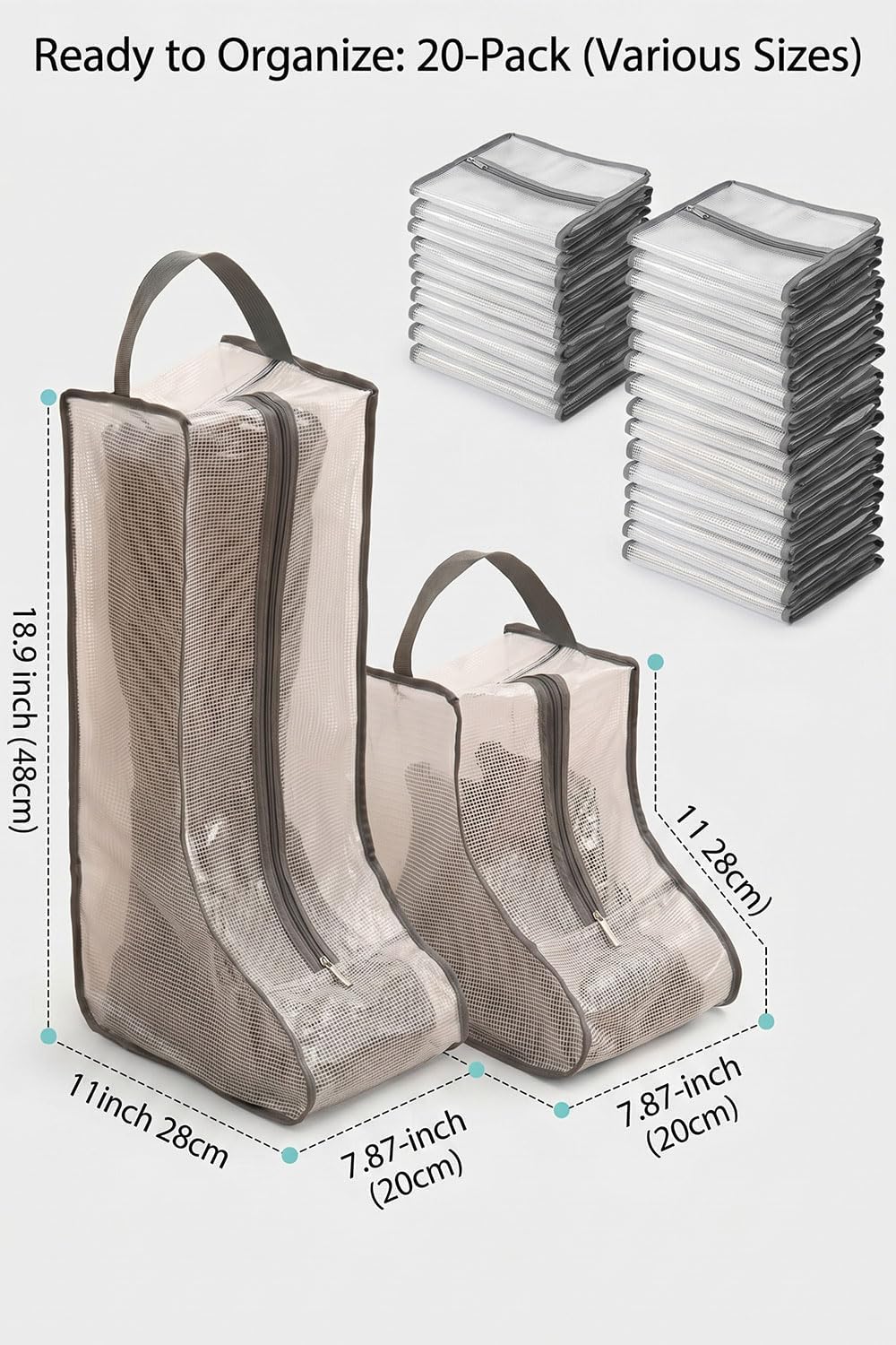 20 Pack Boot Storage Bags, Waterproof PVC Clear Shoe Bags with Zipper and Han...