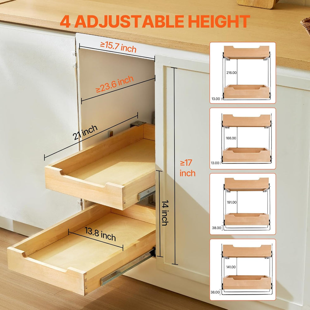 VEVOR 2 Tier Pull Out Cabinet Organizer, 14" W x 21" D Cabinet Draw...