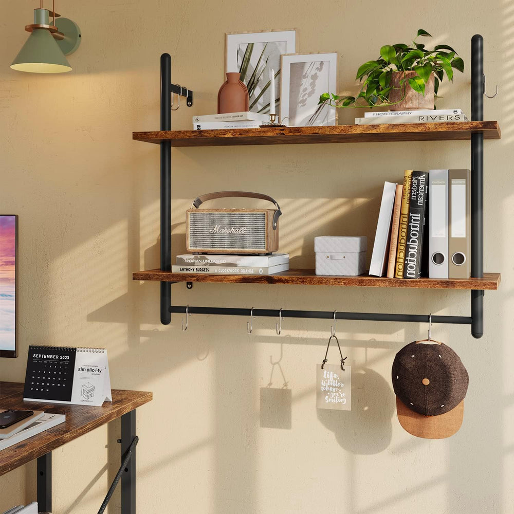 Bestier 31" Industrial Pipe Wall Shelf with Towel Bar, Rustic Brown