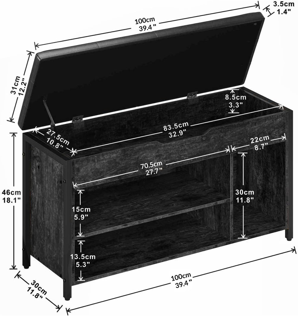 Shoe Bench, Lift Top Shoe Storage Bench, Adjustable Shelf Entryway Bench, Met...