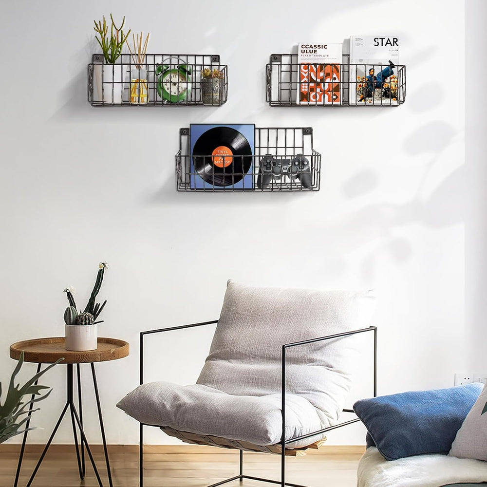 FamilyKit 4 Set Extra Large Hanging Wall Wire Baskets, Black
