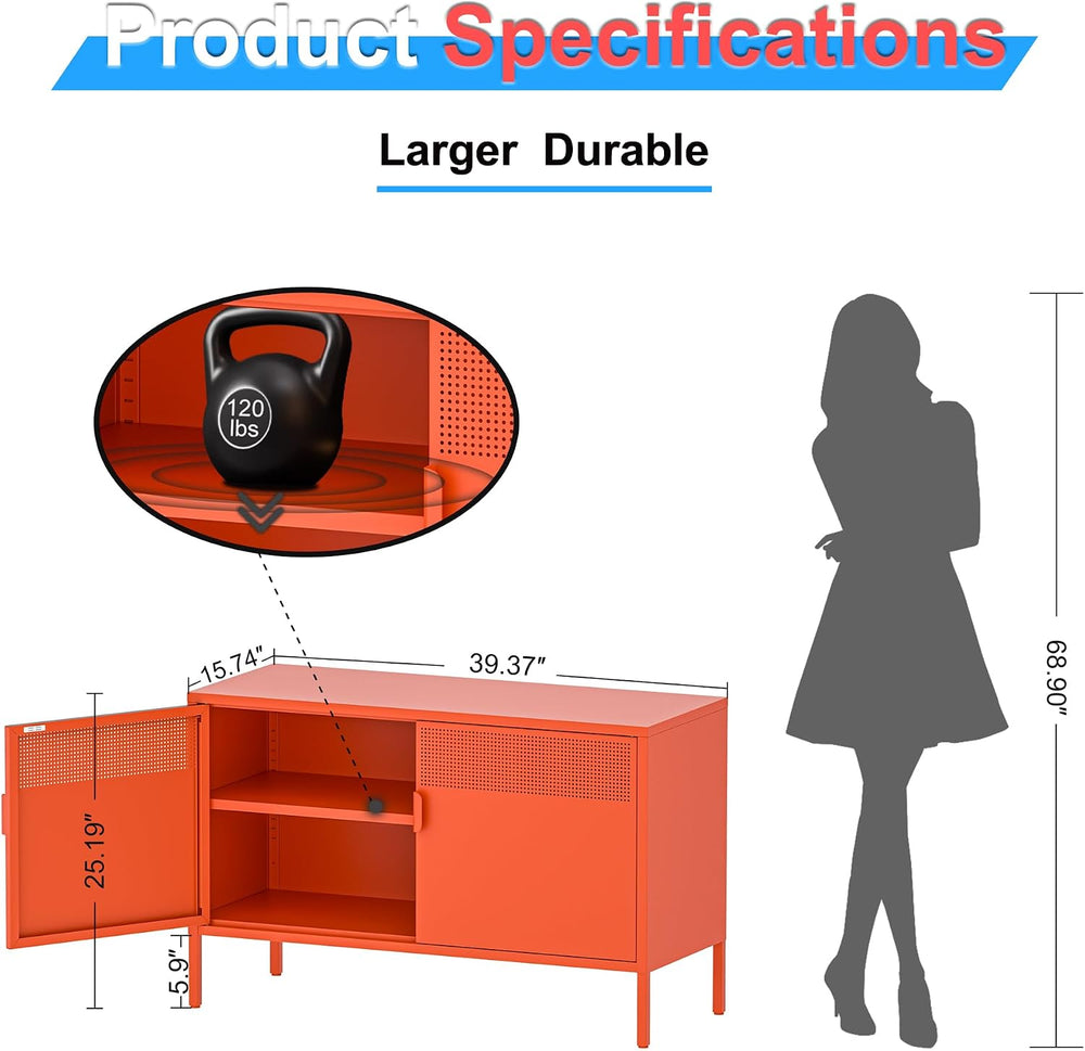 Washsemba 2 Door Accent Cabinet,Orange Metal Storage Cabinet with Adjustable ...