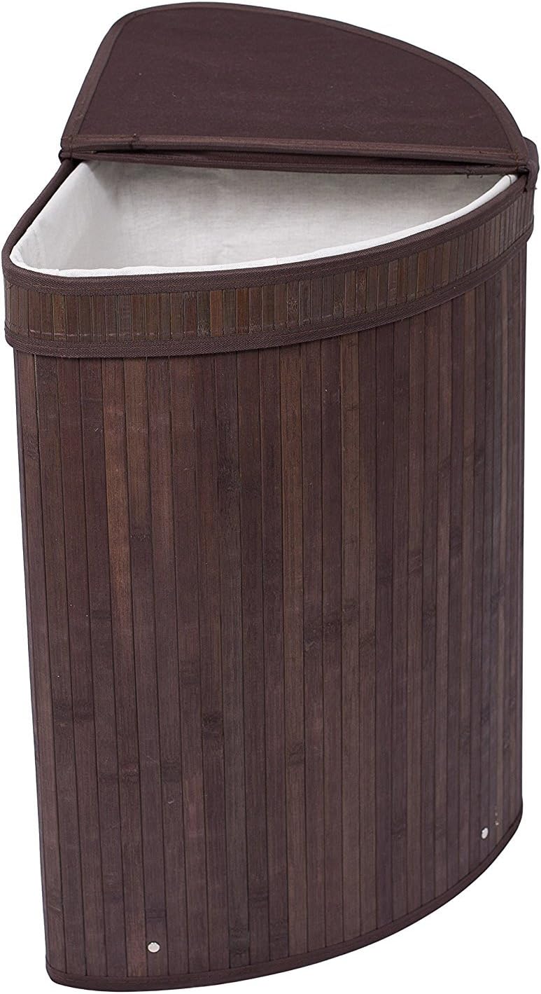 BirdRock Home Corner Laundry Hamper with Lid and Cloth Liner | Bamboo | Espre...