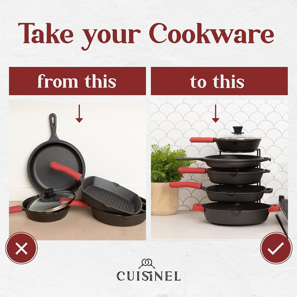 Cuisinel 5-Tier Pan Organizer for Cast Iron Skillets Griddles, Black 12.2"