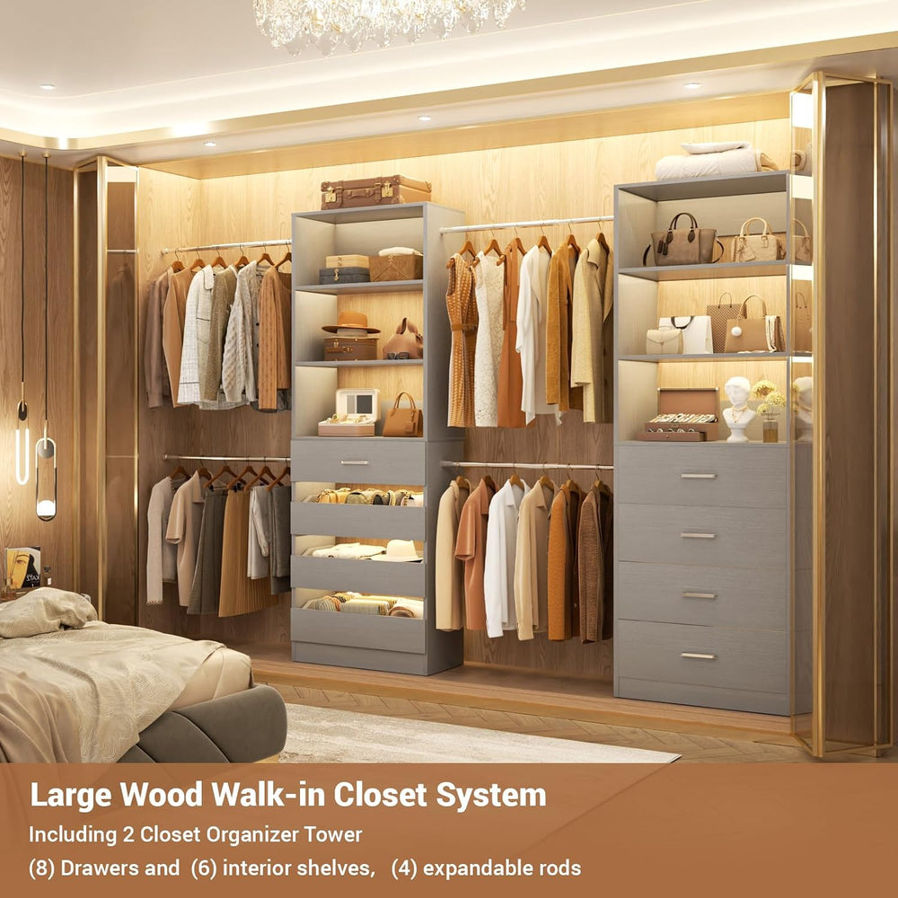 Aheaplus Closet System, 6-15Ft Custom Wood Closet Organizer with 8 Drawers