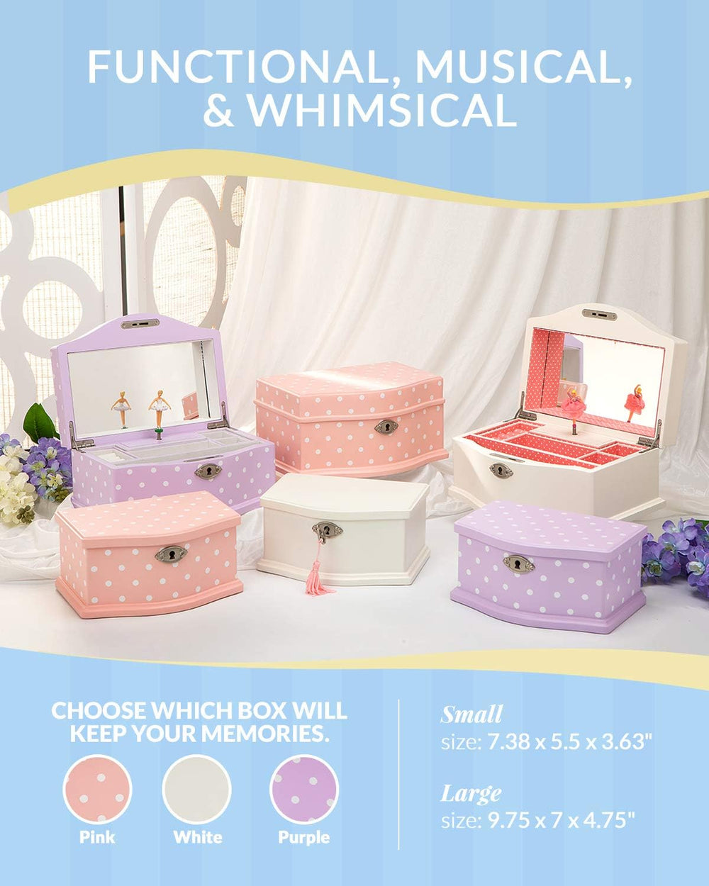Elle Jewelry Box - Ballerina Jewelry Organizer and Swan Lake Wind-Up Music Bo...