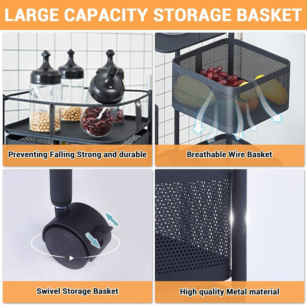 5-Tier Kitchen Storage Cart, Fruit and Vegetable Basket Rotating Storage Rack...
