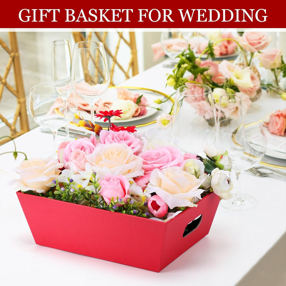 AFOROEOA 10PACK Red Baskets For Gifts Empty, 10x12”Thick Kraft Gift Basket wi...