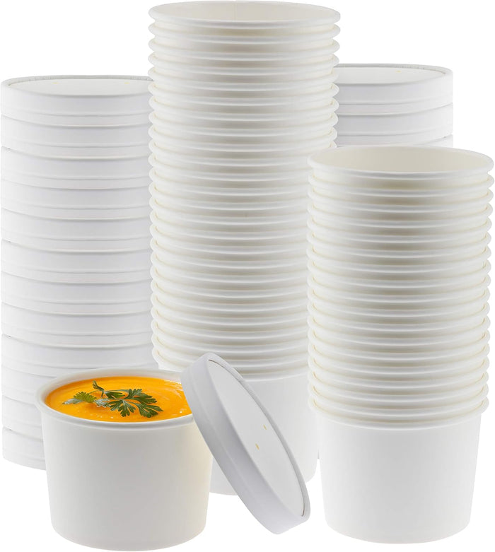 NYHI Kraft 50 Pack 16 oz White Paper Bowls Soup Storage Containers With Lids Insulated Take Out Disposable Food Storage Cups For Hot Cold Foods To Go Bowls With Vented Lids