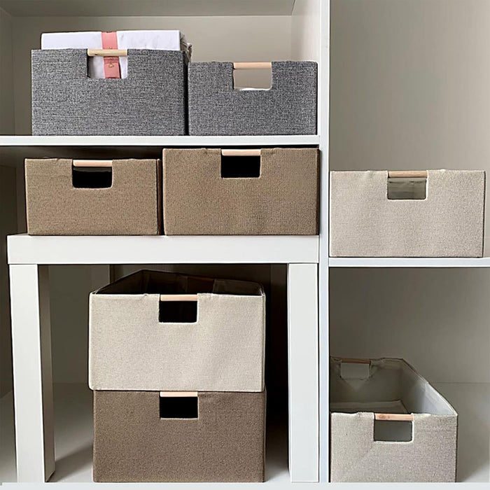 ANMINY 4PCS Fabric Storage Bins Baskets with Wooden Handles, 16.5 x 12 Inch