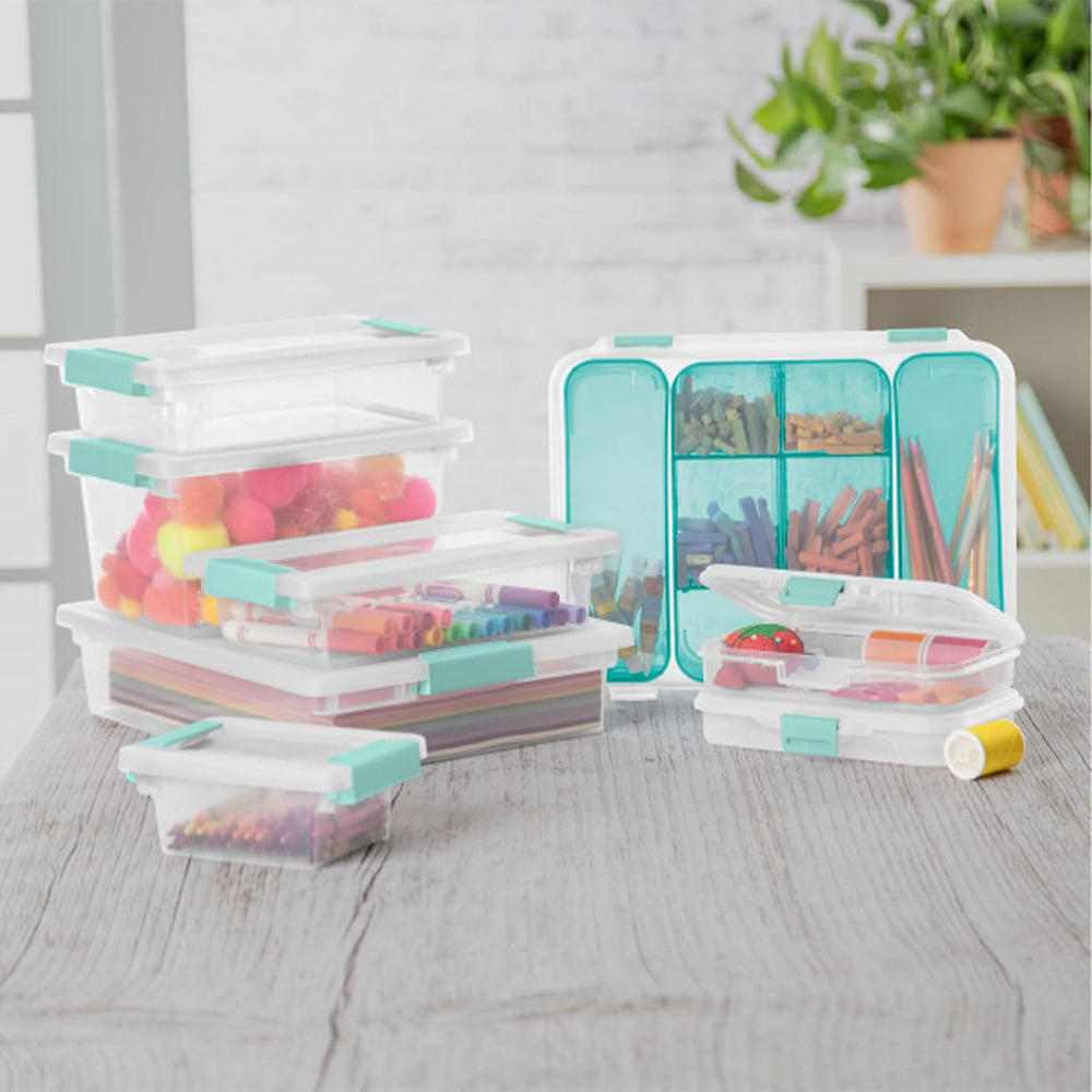 Sterilite 8-Pack Clip Box, Stackable Clear Plastic Bins with Latching Lids, M...