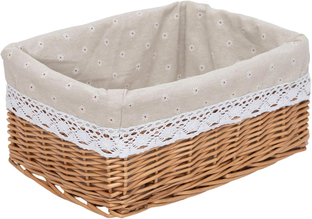 Rectangular Wicker Storage Basket with Removable Liner (Large)