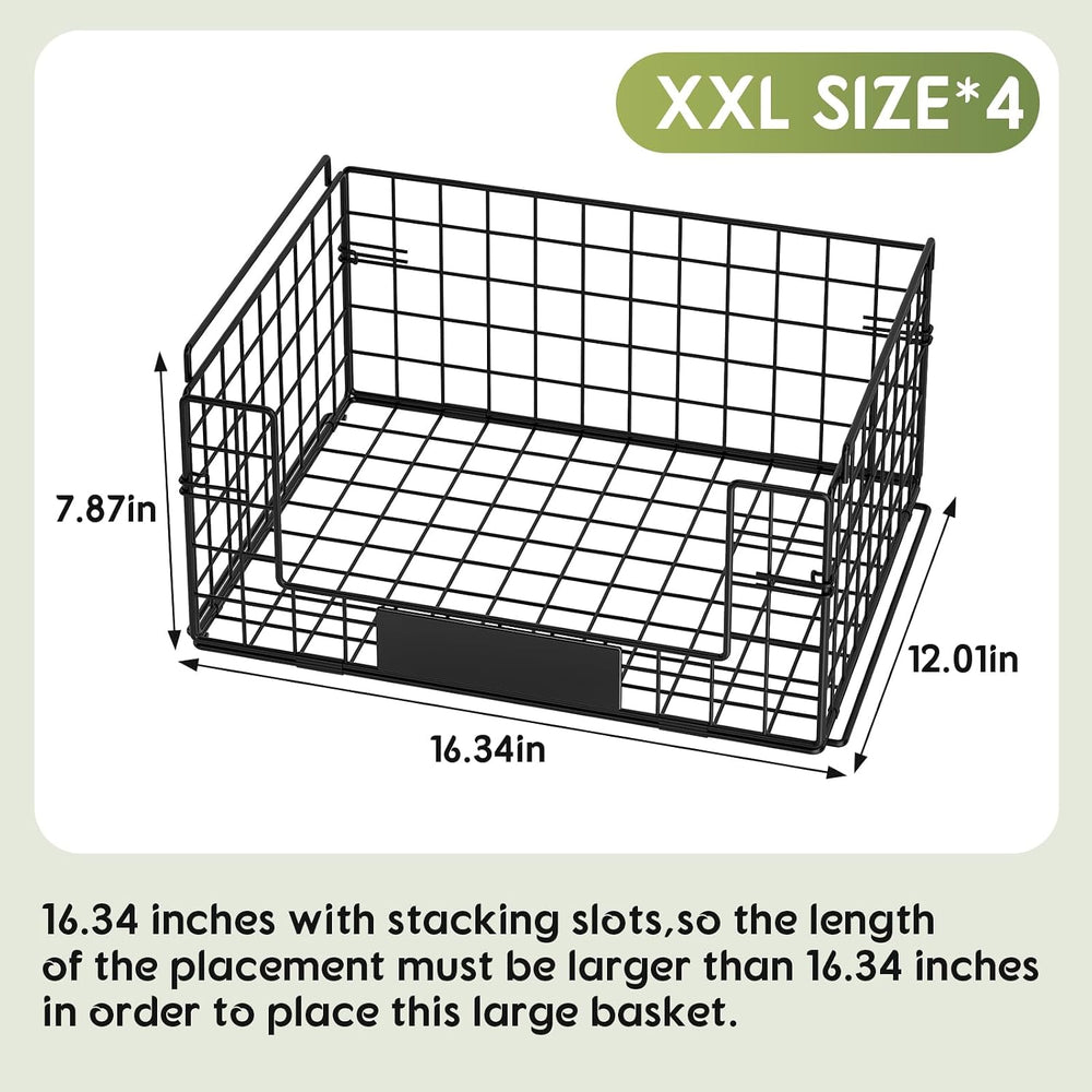 JKsmart 4 Pack XXL Stackable Wire Baskets for Pantry Organizers and Storage