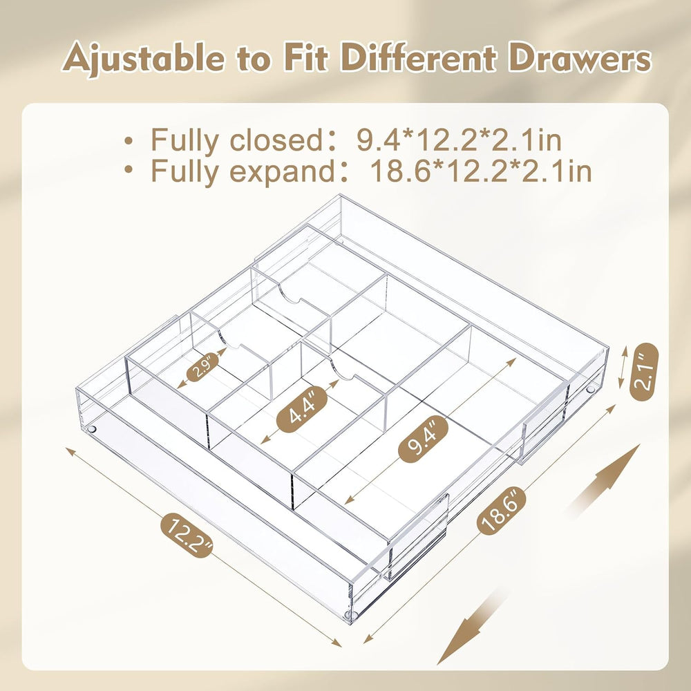 Briwooody 2 Pcs Acrylic Desk Drawer Organizer Maximum 12 x 18 x 2.1 Inch Expa...