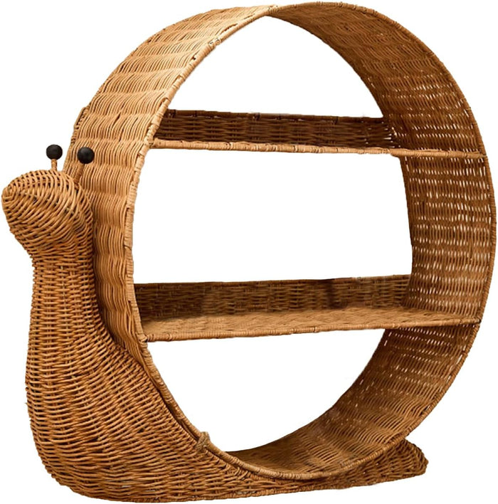 Generic Boho Arched Woven Rattan 3-Tier Wall Shelf, Snail Shaped Wall Mount, Cute Animal Shape Wall Hanging Shelf for Home