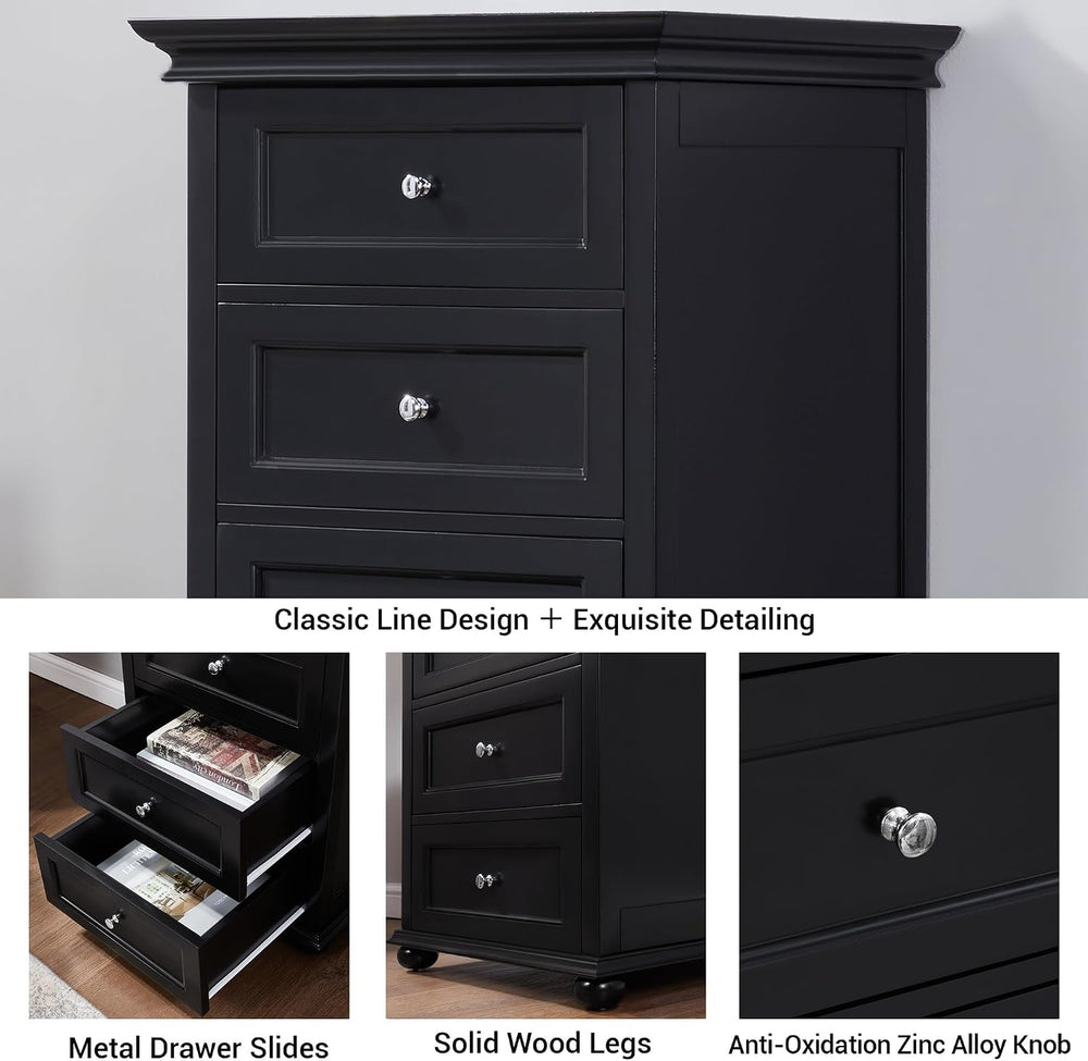 Tall Black Dresser for Bedroom with 7 Drawers, 52" Tall Skinny Dresser
