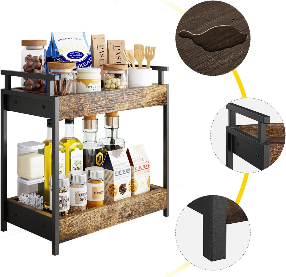 KLM Countertop Coffee Station Organizer, 2 Tier Wooden Shelf for Coffee Bar A...