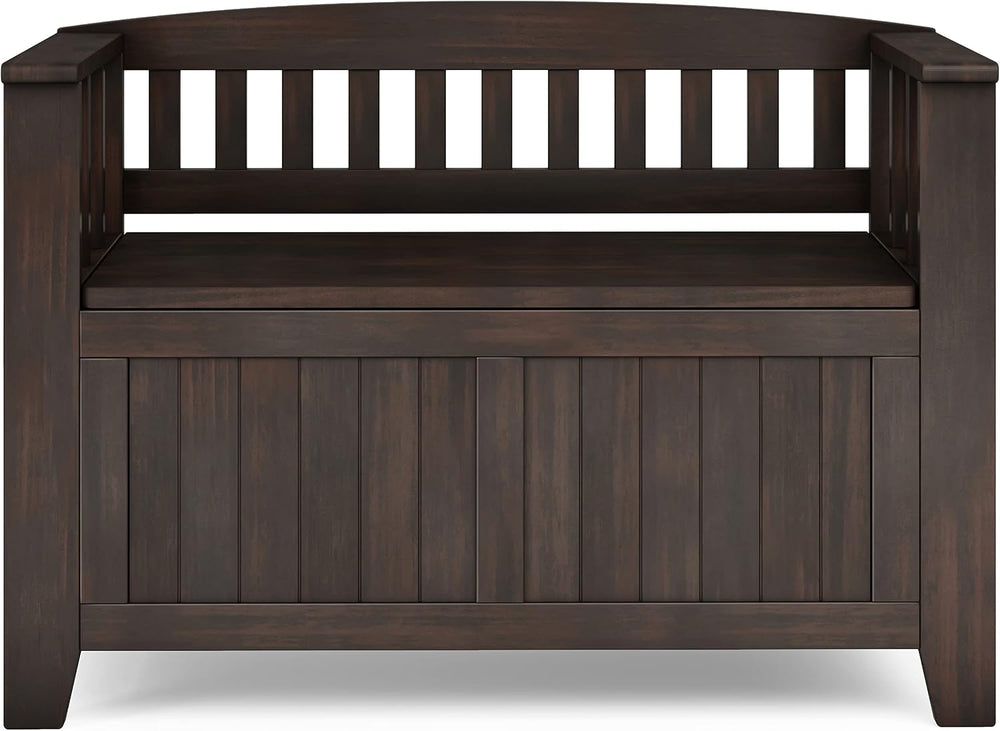 SIMPLIHOME Acadian Storage Bench and Shoe Cabinet Set in Brunette Brown