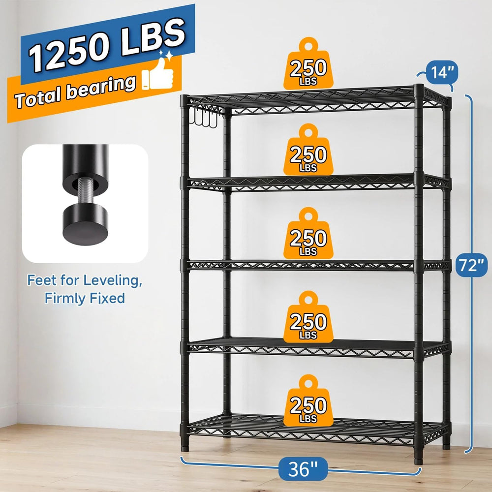 5 Tier Wire Metal Shelving: Adjustable Pantry Storage Shelves, NSF Bakers Rac...