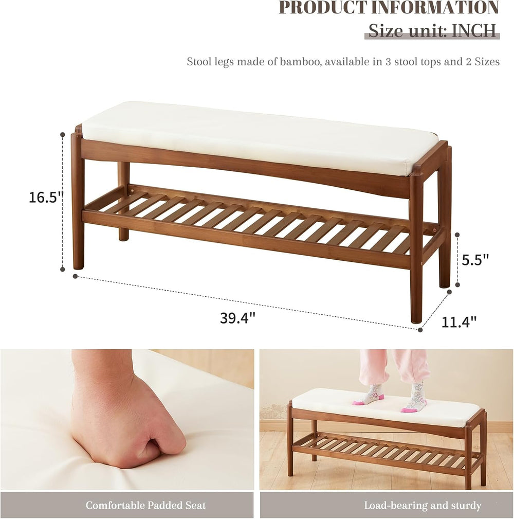 STDDRE Shoe Rack Bench Entryway Bamboo Shoe Storage Bench with Leather Cushio...