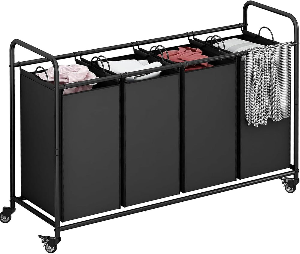 LINZINAR 4 Section Laundry Hamper, Black Laundry Basket 180L Laundry Sorter