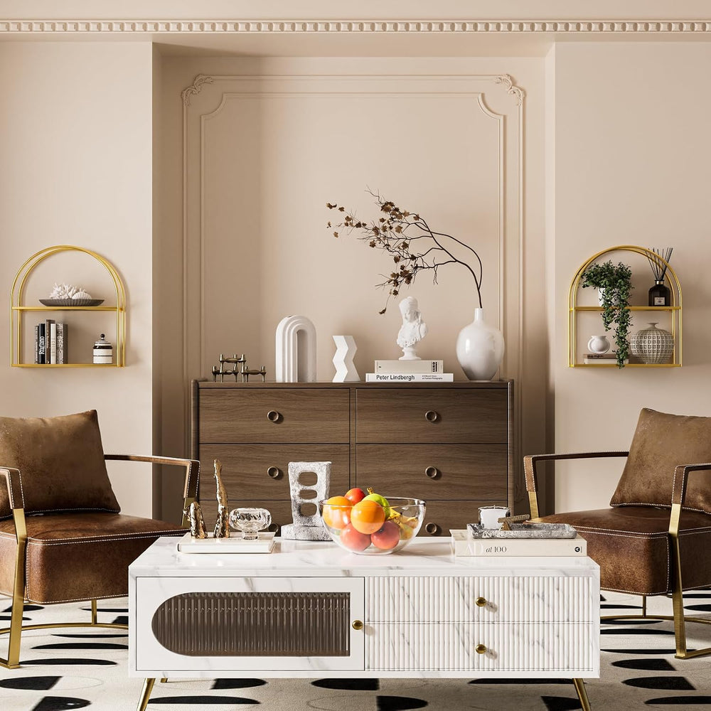Crofy 2-Tier Arched Wall Shelf with Gold Frame & Transparent Shelves