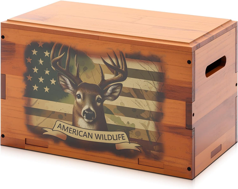 Novabright Solid Pine Wooden Storage Box with Lid, Rustic Elk Decorative Crat...