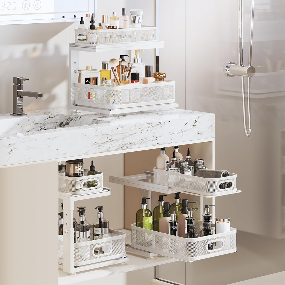 2 Pack Under Sink Organizer With Next-Gen Ball-Bearing Slides,2-Tier Precisio...