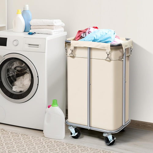 100l rolling laundry hamper basket with wheels for shown in use