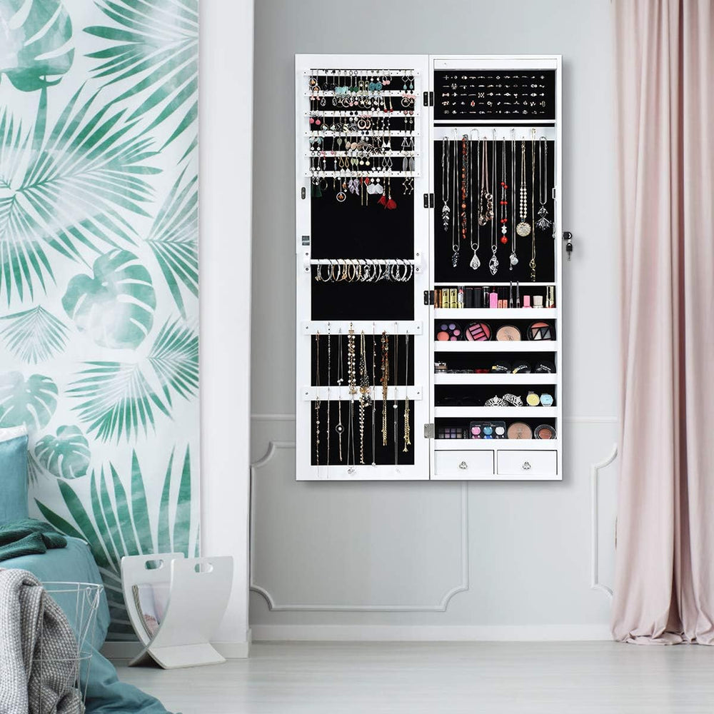 Giantex 15 LEDs Jewelry Armoire, Wall Mounted or Door Hanging, Lockable Jewel...