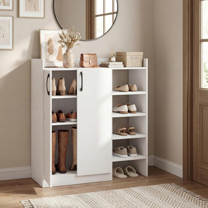 GOFLAME Shoe Cabinet with Doors, Modern Shoe Rack Organizer with 2 Adjustable Inner Shelves, 4 Open Shelves, Freestanding Shoe Storage Cabinet for Entryway, Hallway, Closet, Living Room