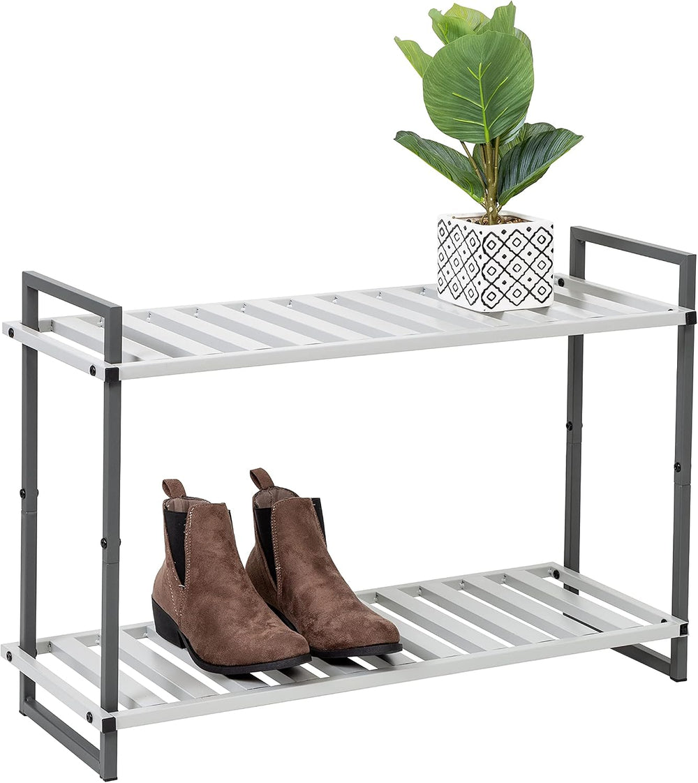 Honey-Can-Do 2-Tier Steel Shoe Rack, Slatted Shelves, Tube Piping, Grey &...
