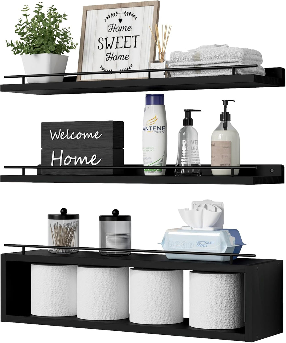 WOPITUES Floating Shelves for Wall 24 inch with Cube Shelf, Wall Shelves with...