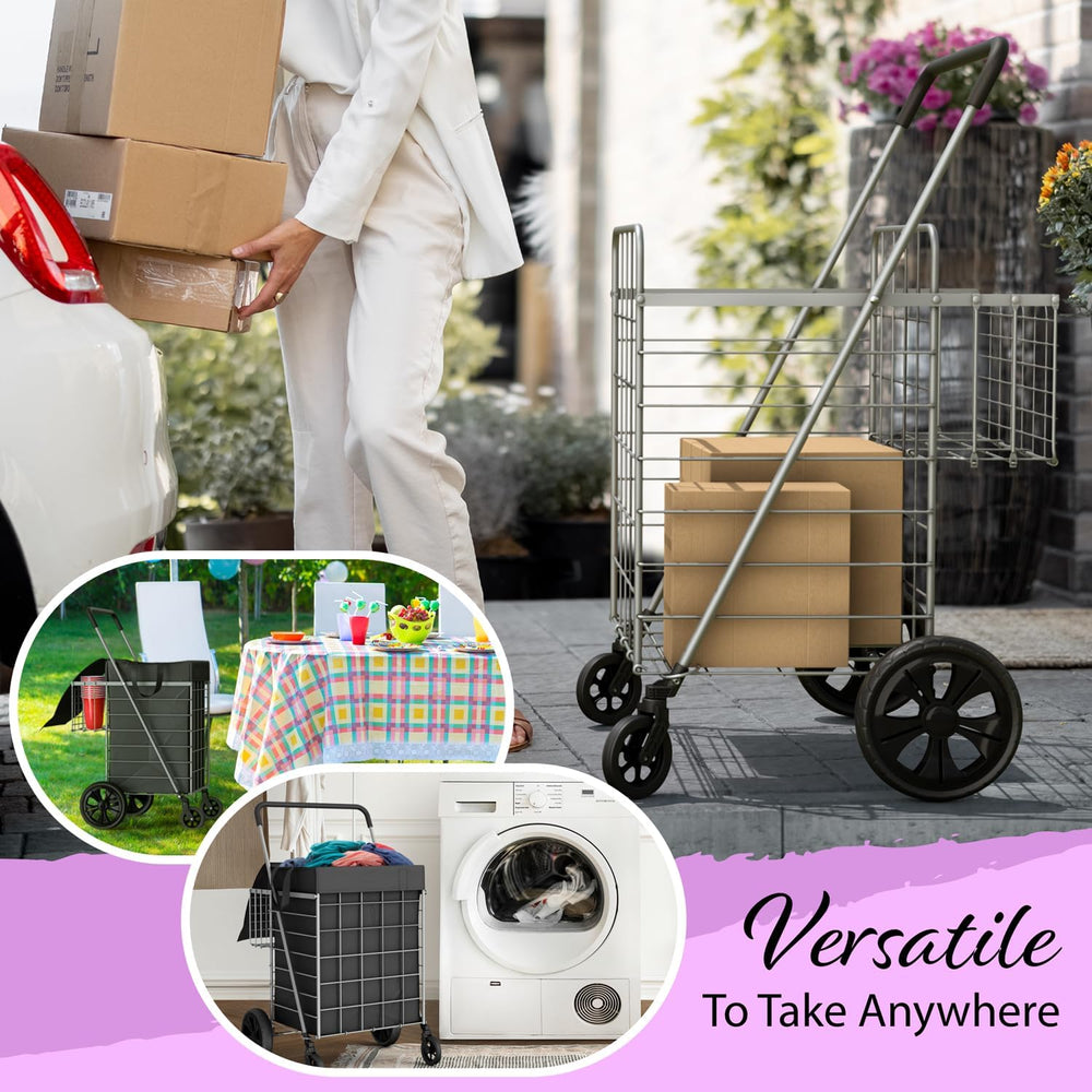 Our Modern Space Shopping Cart w/Waterproof Basket Liner & 360° Swivel Wh...