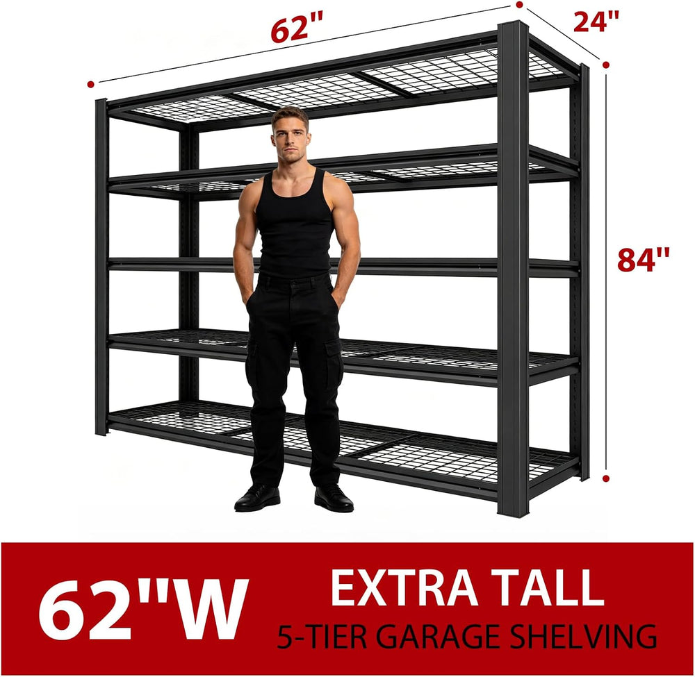 5000LBS Heavy Duty 5-Tier Adjustable Metal Garage Shelving, Tool-Free Easy As...