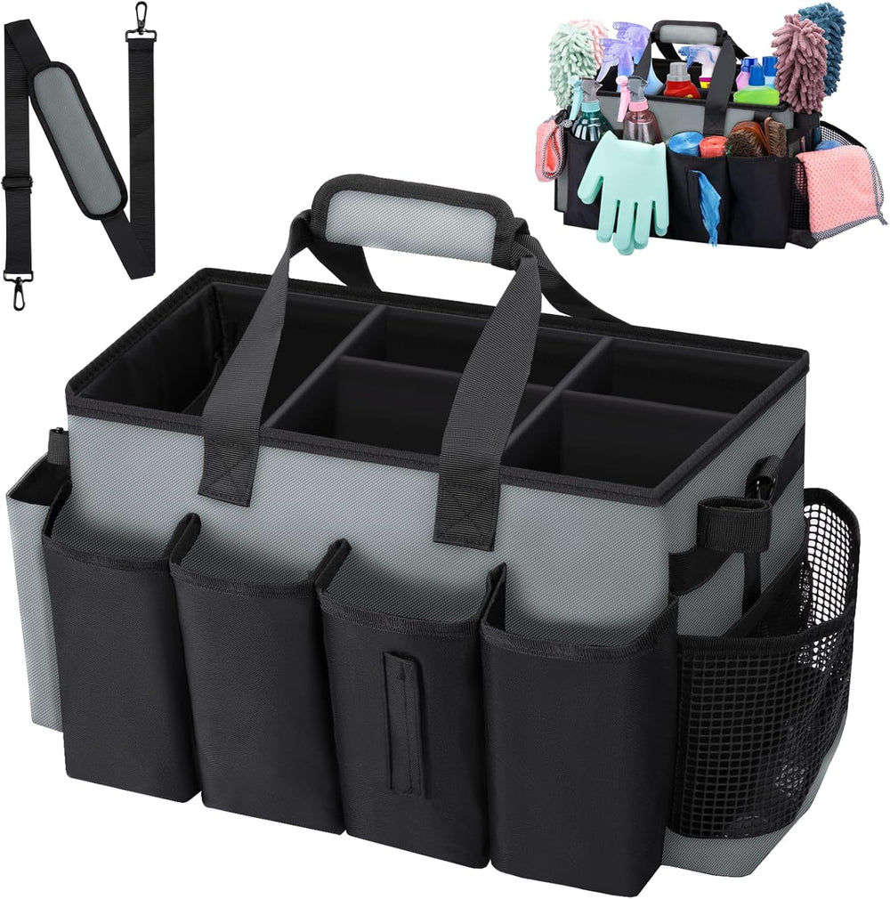 Wearable Large Cleaning Caddy Bag for Housekeepers (Black&Gray)