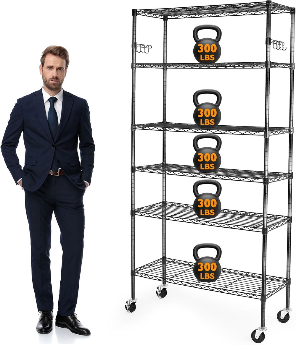 BolDuck 6 Tier Storage Shelves with Wheels, 2100lbs Capacity Heavy Duty Shelv...