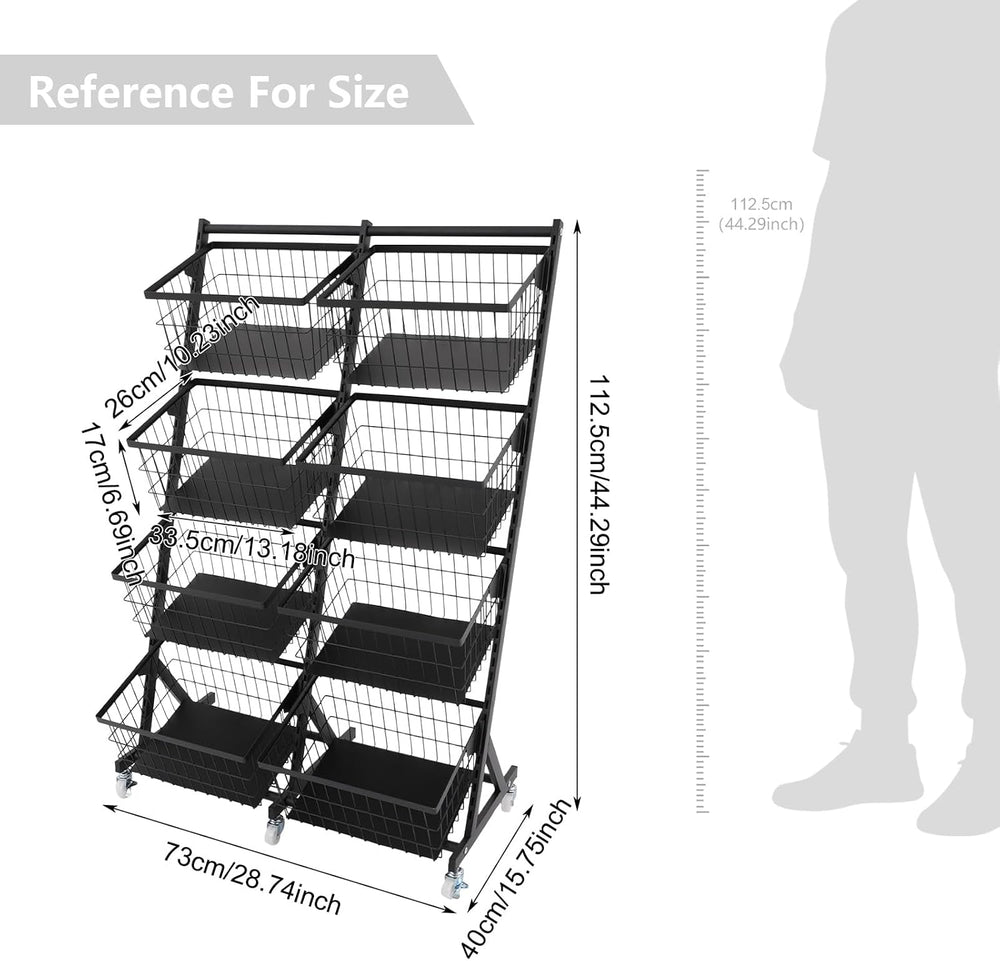 Rolling Store Snack Display Rack with Wheels, Mesh Storage Cart(Black)