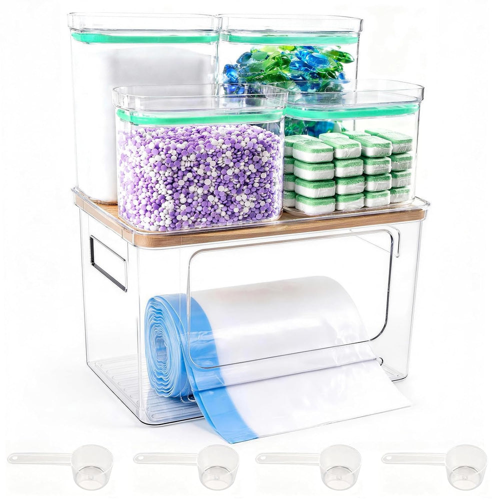 5-in-1 Trash Bag Dispenser, Laundry & Dishwasher Pods Storage Container