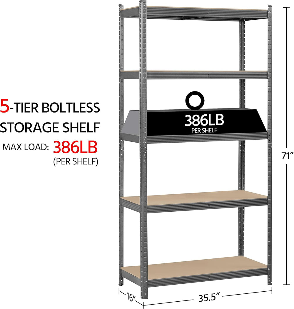 Topeakmart 5 Tier Metal Storage Shelving Unit, 35.5x16x71 Inch Dark Gray
