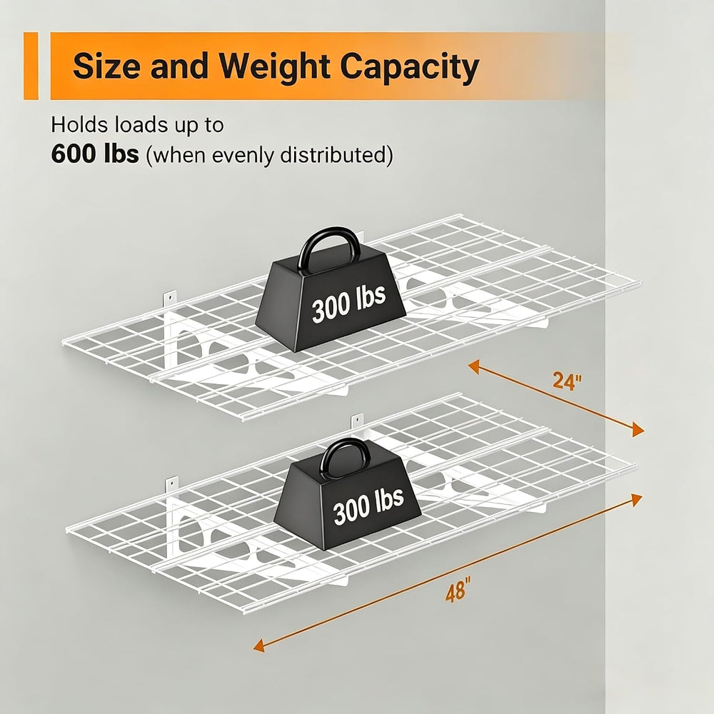Garage Shelving, 2-Pack 2x4 ft Garage Wall Shelving, 600 lbs, White