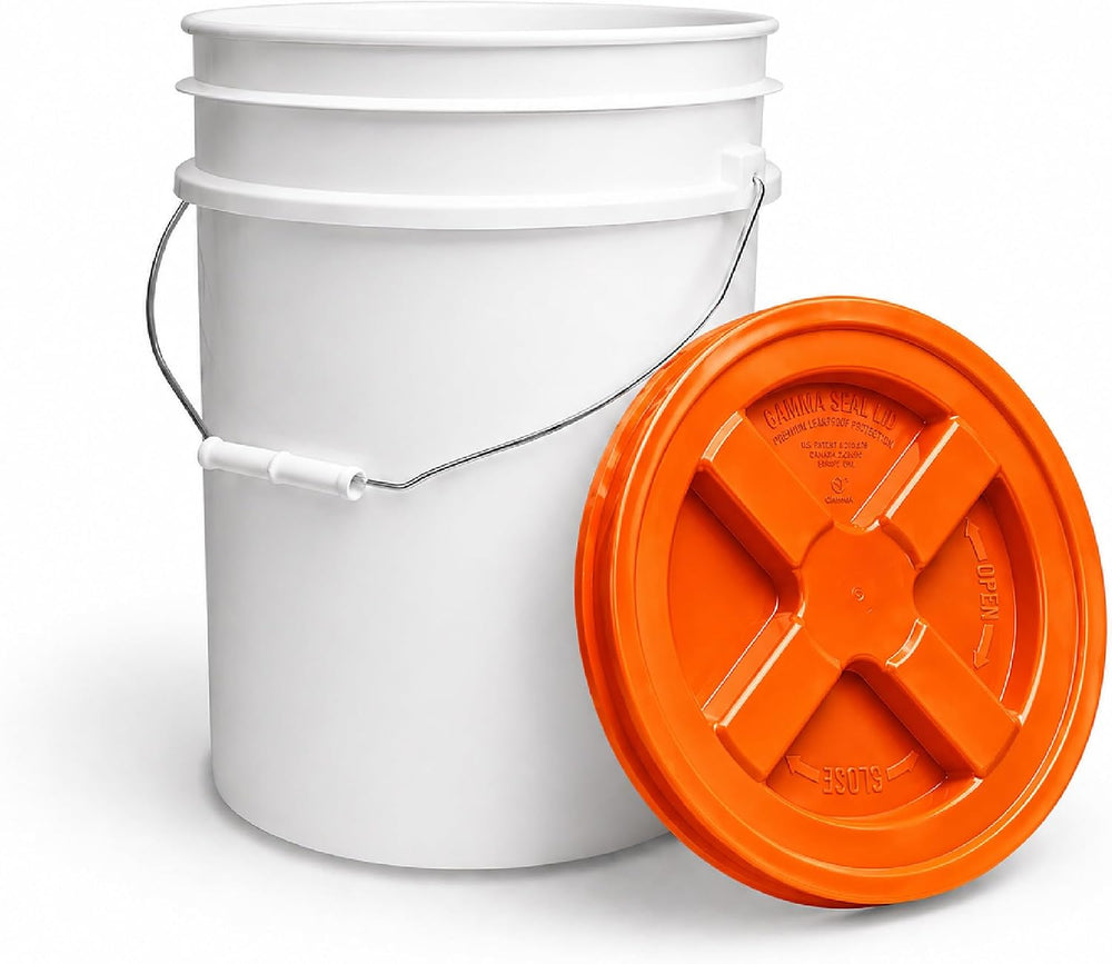 ePackageSupply 5 Gallon Bucket - Food Grade w/Lid BPA-Free, White/Orange, 3