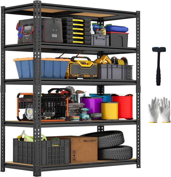 Garage Shelving Storage Shelves, 60'' H Adjustable Shelving, Metal Storage Shelves for Garage, Basement, Warehouse, Pantry, Closet,12" D x 28" W x 60" H