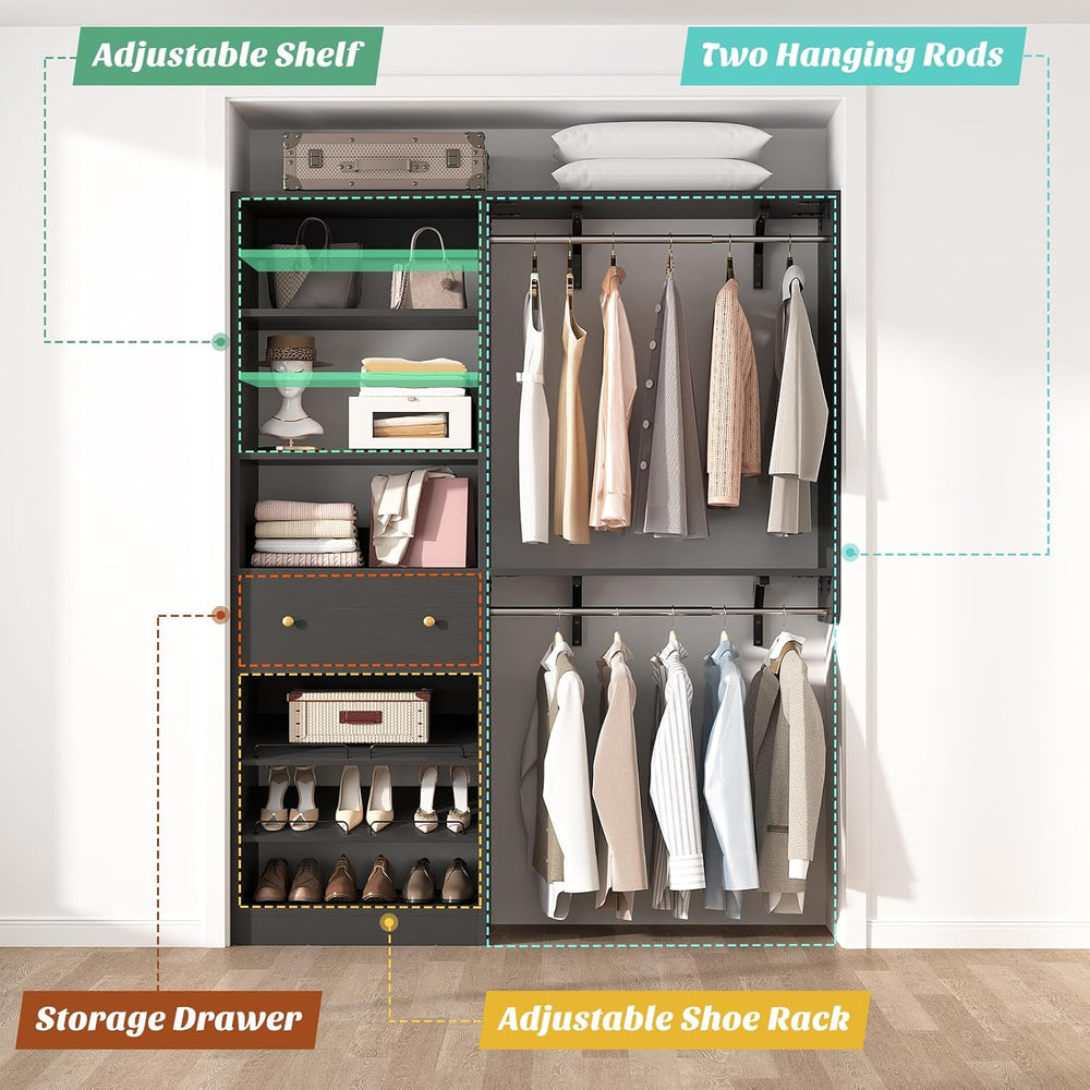 [10 FT Closet System] 120 Inch Reversible Set of 2 Wood Closet Organizer Syst...